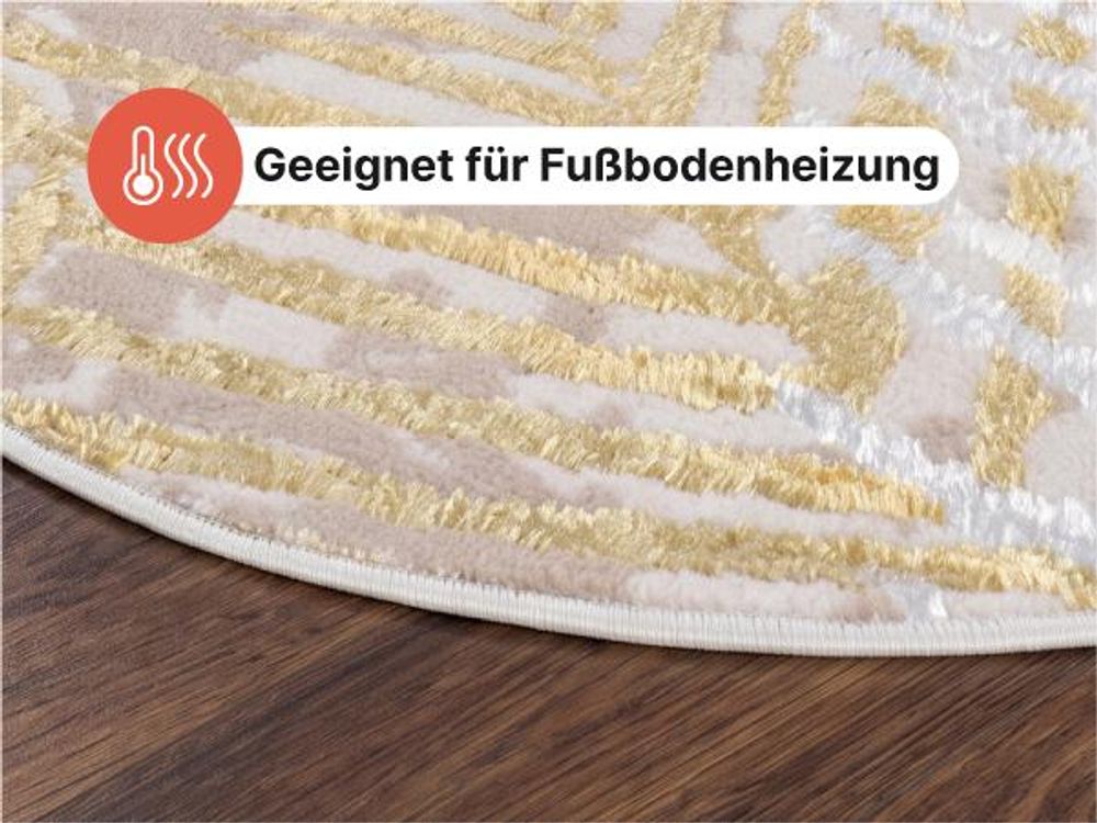 Tapiso Teppich CRYSTAL Rund Beige Braun Creme Wohnzimmer 240 x 240 cm