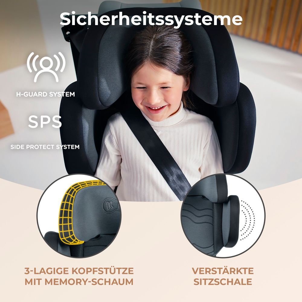 Kinderkraft XPAND 2 i-Size Kindersitz (100-150 cm) - ISOFIX - DUO EXPAND SYSTEM - SPS & H-GUARD SYSTEM - ab 3,5 bis 12 Jahre - Schwarz