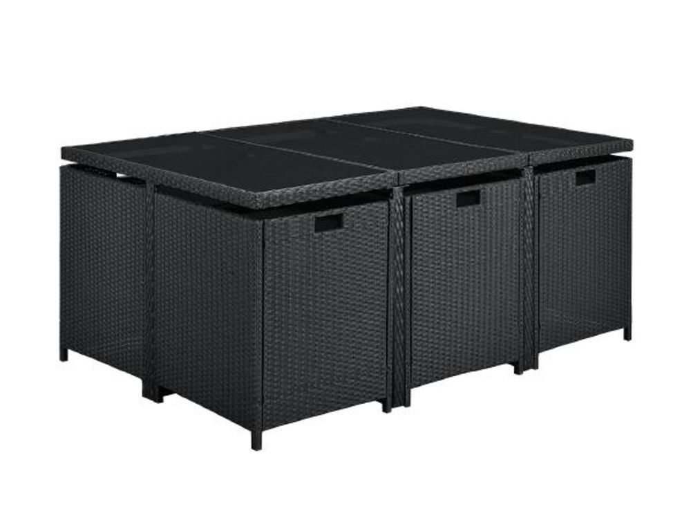 Juskys Polyrattan Sitzgruppe Baracoa XL 11-teilig wetterfest & stapelbar – Gartenmöbel Set mit 6 Stühle, 4 Hocker & Tisch für Garten & Terrasse