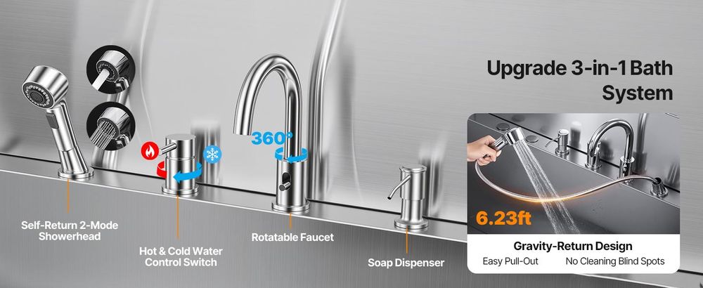 VEVOR 304 Edelstahl Hundewaschstation, 154,9 cm Haustierpflegebadewanne mit rutschfester, flacher Rampe, Stauraumschublade, Warm- und Kaltwasserhahn, All-in-One-Bad für den Friseursalon, geeignet für alle Größen (Rechte Tür), 61 Zoll-Rampe-Rechts