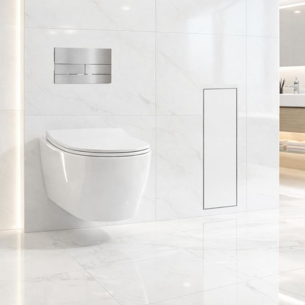 Dezent verborgener WC-Bürstenhalter zur Unterputzmontage neben dem Wand-WC