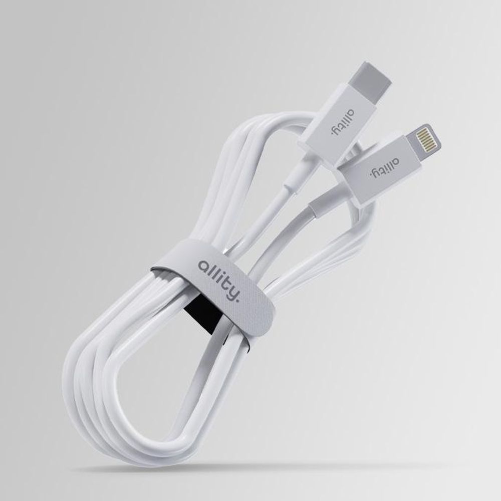 Allity USB-C - Lightning lang 2m 27W iPhone Ladekabel mit Kabelbinder weiß