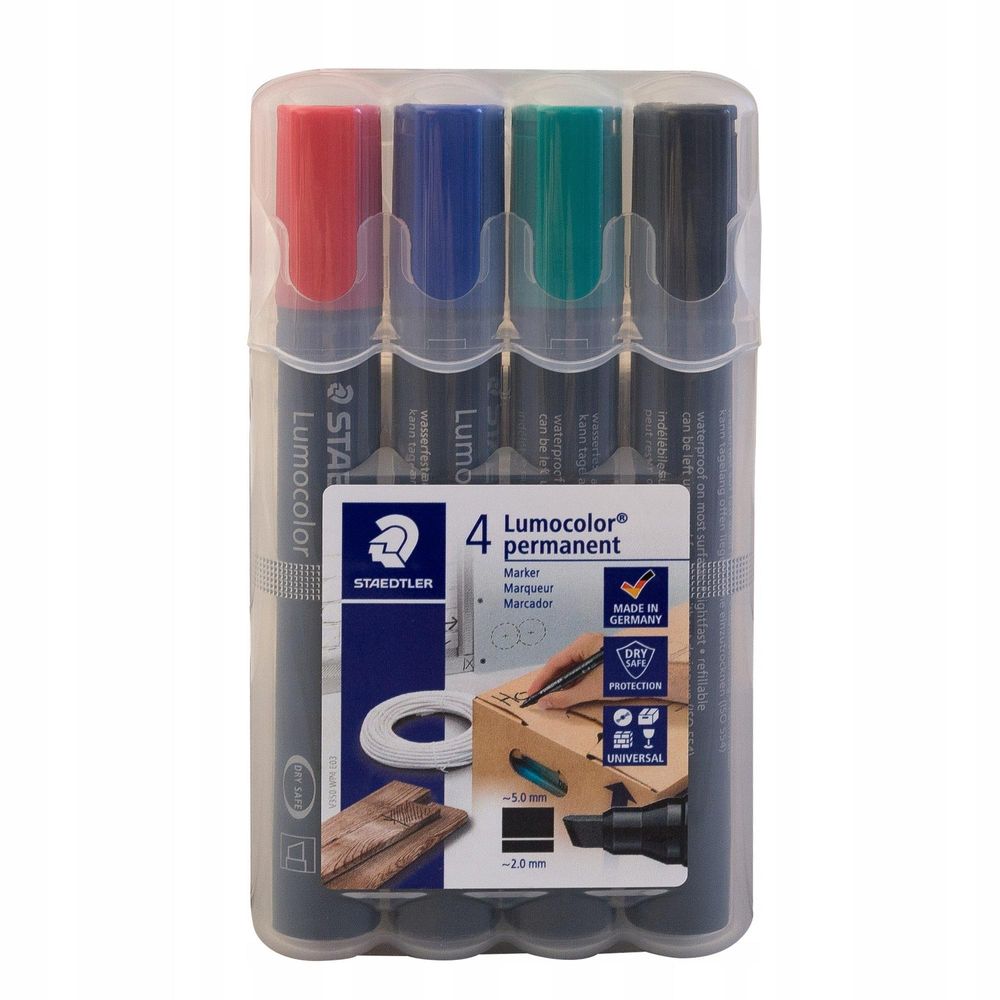 Markery permanentne Staedtler Lumocolor 4 kolory końcówka ścięta, zdjęcie 2