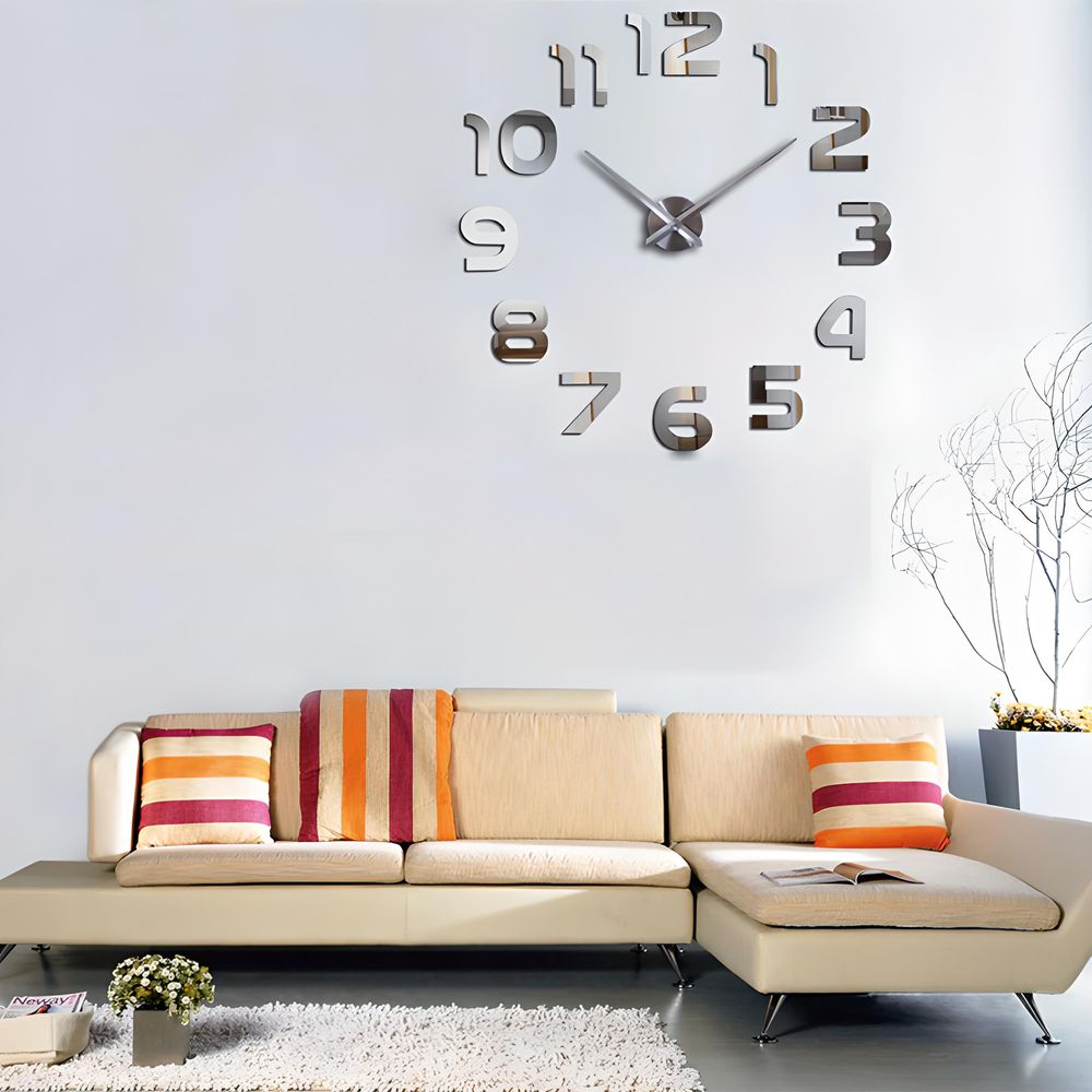 3D Wanduhren Wanduhr Groß 60cm Uhr Mute Decor Wandtattoo Modern Deko Geschenk Home Office Büro DIY Wohnwand Wohnzimmer Wand Decoration Schwarz Retoo
