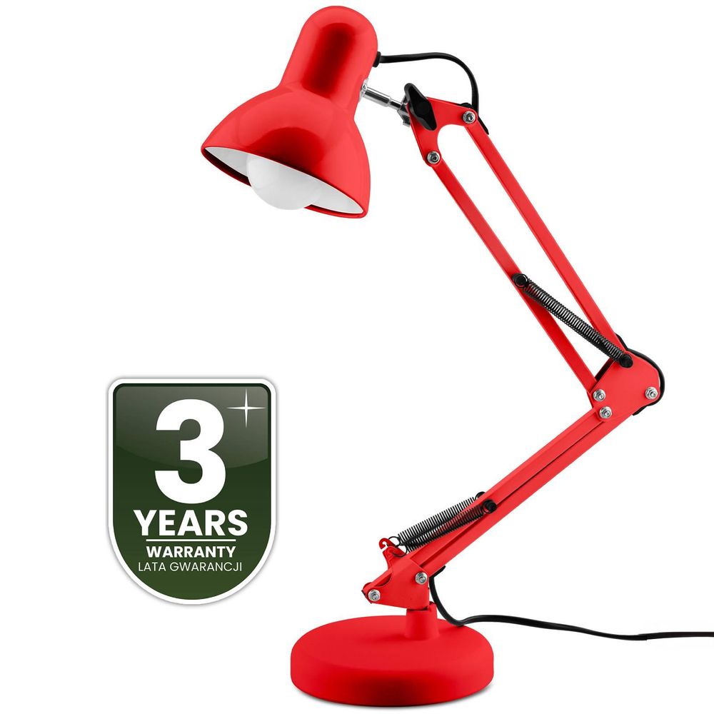 LUMILED Schreibtischlampe klassisch Leselampe Rot Tischleuchte Tischlampe Verstellbarer Arm mit E27 Retro aus Metall Schreibtischleuchte