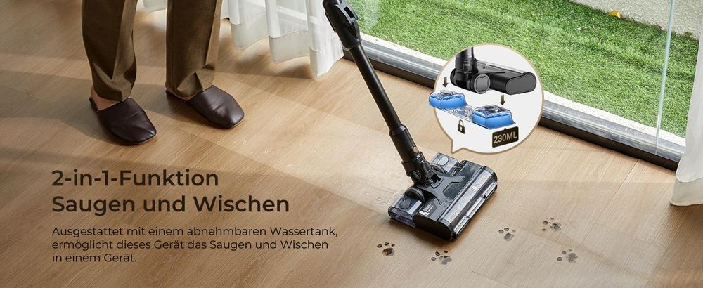 Proscenic Akku Staubsauger Kabellos 680W/85KPA/70Min,Klappstange,zur Reinigung unter niedrigen Möbeln