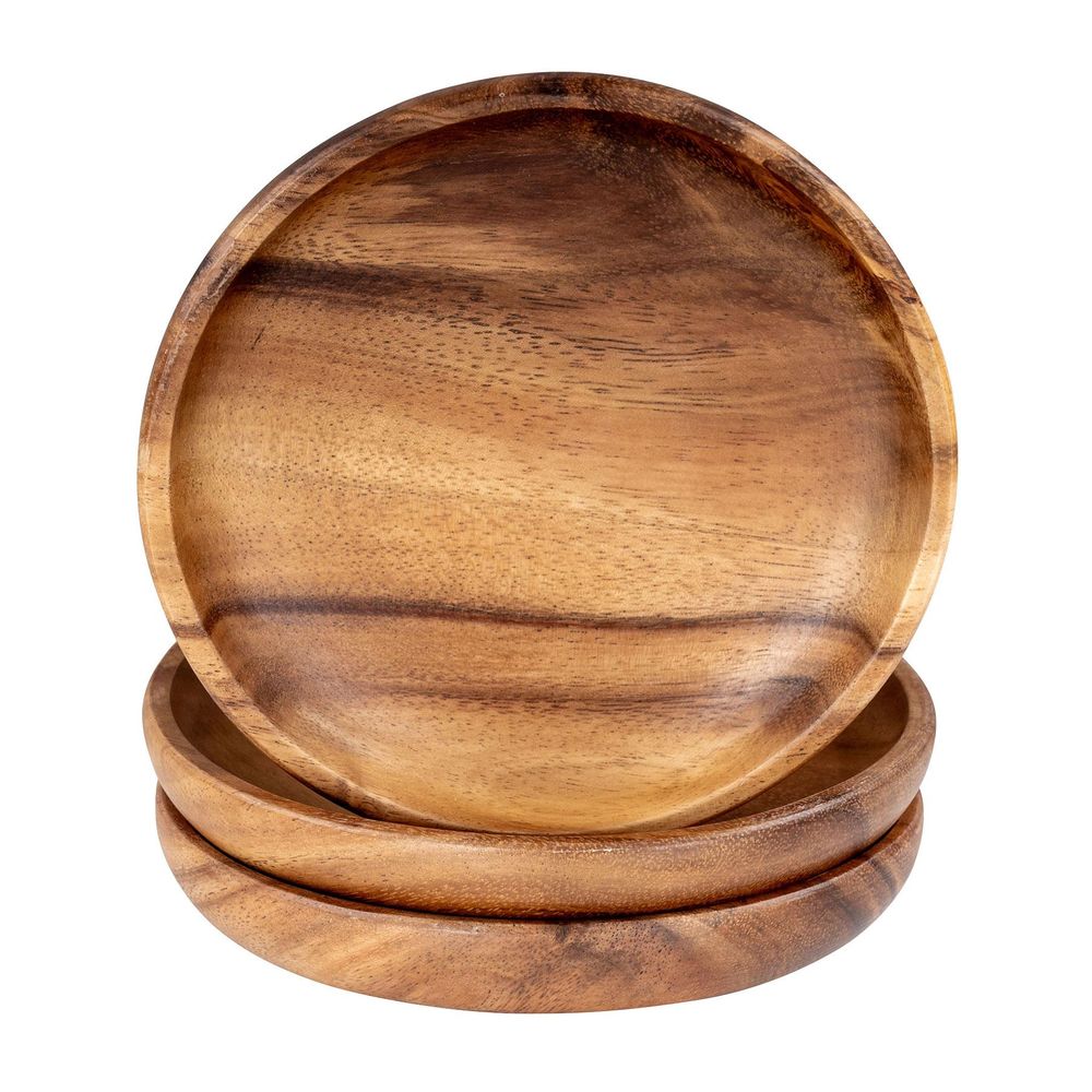 3er Set Snackteller Holz Akazie Ø15cm Holzteller Snackschale Obstschale Dekoschale Deko Tischdeko Akazienholz Holzdeko Aufbewahrung Ordnung