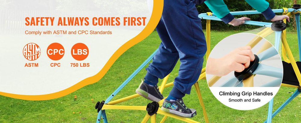VEVOR Kletterkuppel, 2,44 m geometrisches Klettergerüst mit Rutsche, für Kinder von 3 bis 9 Jahren, Klettergerüst 272 kg Tragfähigkeit, mit Klettergriff, Indoor-/Outdoor-Spielgerät ideal Hinterhof