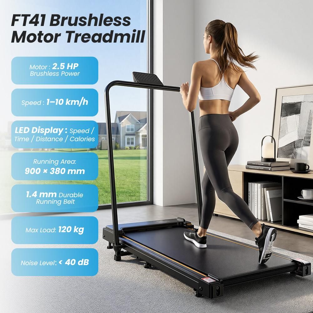 FT41 2-in-1 Loopband,2.5HP, 1-10 km/h, 0-12% handmatige helling, <40 dB,8 siliconen schokdempers
