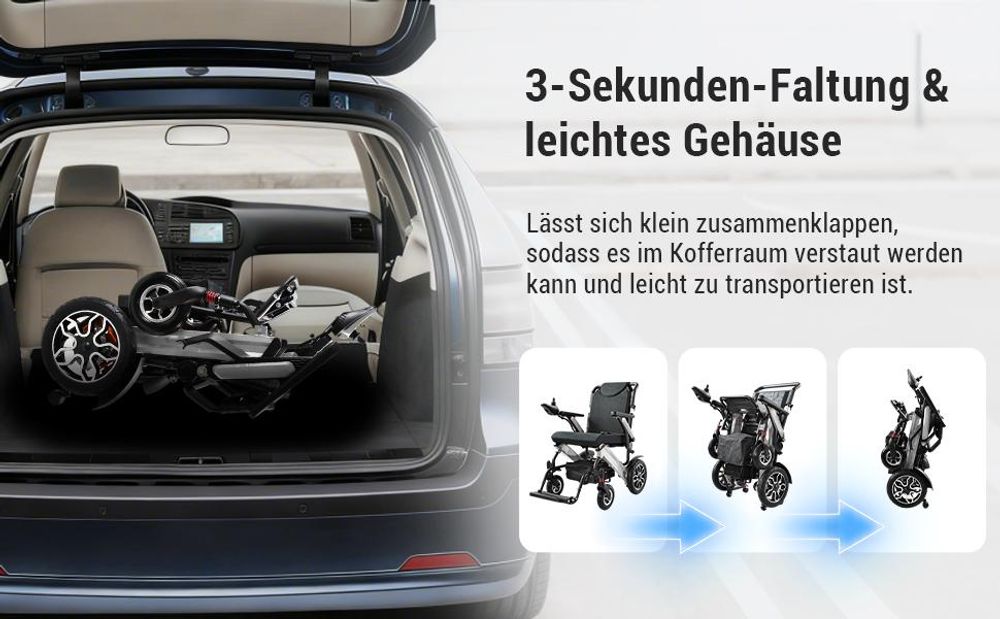 ZYGENAIR Elektrorollstuhl Grau - Schneller Faltmechanismus – kompakt und leicht transportabel