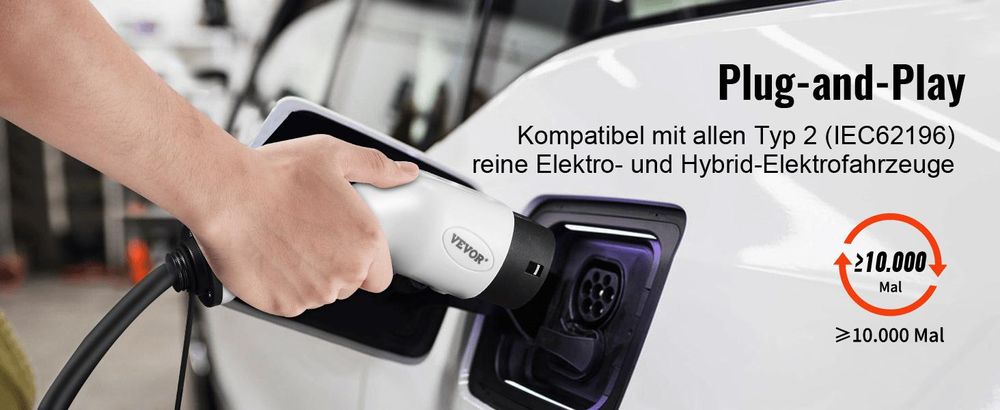 VEVOR Typ2 Ladekabel für Elektroauto/Hybrid EV Ladekabel E-Autoladekabel Wallbox 22kw TPU-Ladekabel 5m Kabellänge 3-Phase AC 380V Typ2 auf Typ2 Wasser-/Staubdicht Mit allen Typ-2-Modellen Kompatibel