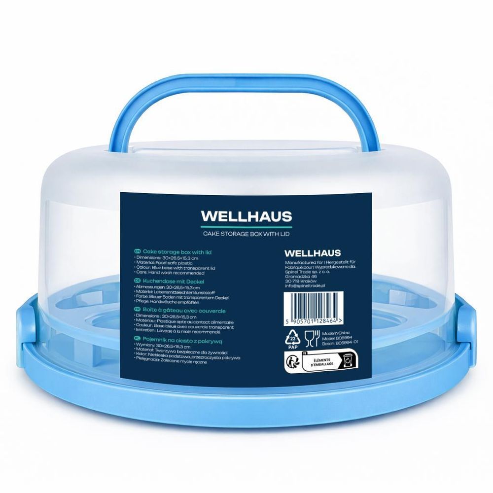WELLHAUS Tortenbehälter Blau 30x26,5x15,3 cm