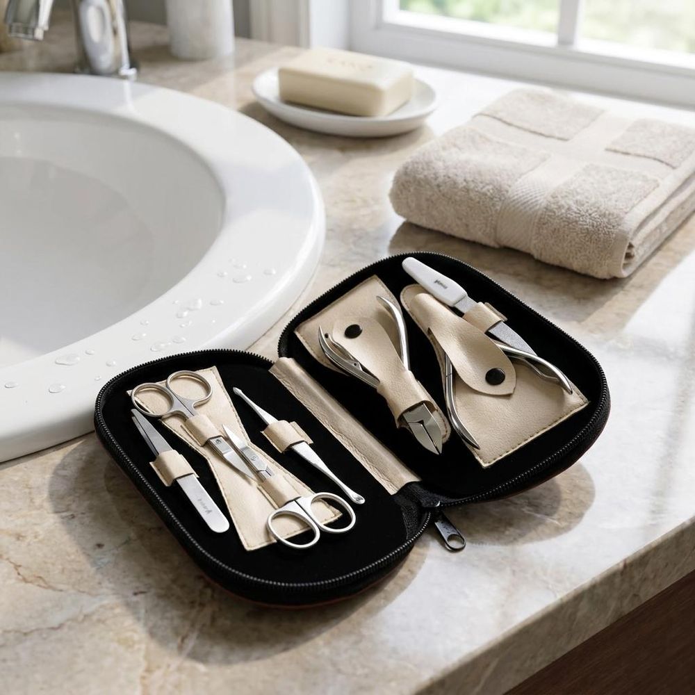 Maniküre Pediküre Set Braun - Kosmetikset mit Nagelzange, Nagelhautschieber, Nagelschere und