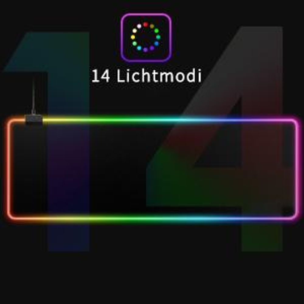 Gaming Mauspad, RGB Mousepad, 800x300mm Groß LED Schreibtischunterlage, LED Multi Color, 14 Beleuchtungs Modi