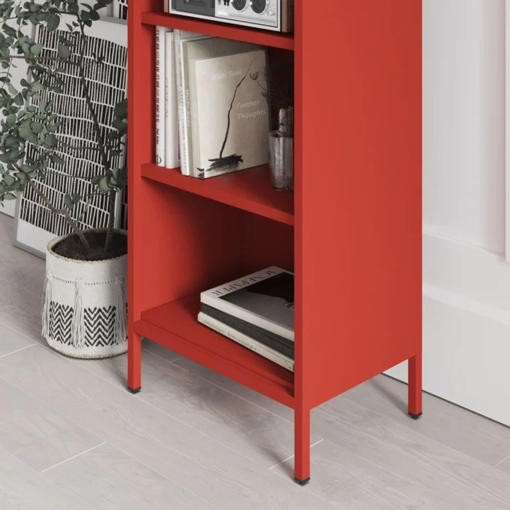 Jan Nowak Bücherregal Mario 4 höhenverstellbaren Einlegeböden (4x30 kg) und Wandmontage Metall Hochregal, 50 x 180 x 35 cm, Rot