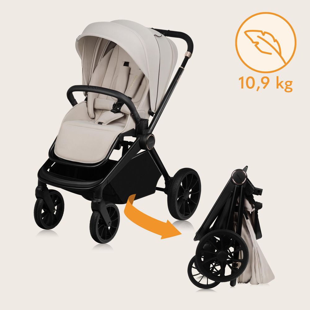 Lionelo Mika Plus Universal-Buggy bis zu 22kg Hohe Manövrierfähigkeit XXL-Verdeck mit UPF50+ Beige