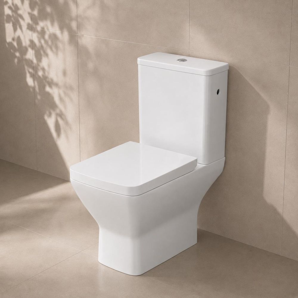 AQUA for you | Stand-WC - Lavita Lotus - WC-Kompakt - 61x37x79 cm - waagerechter Abgang - Weiß - mit Spülkasten, Softclose-Sitz, Rimless-Toilette
