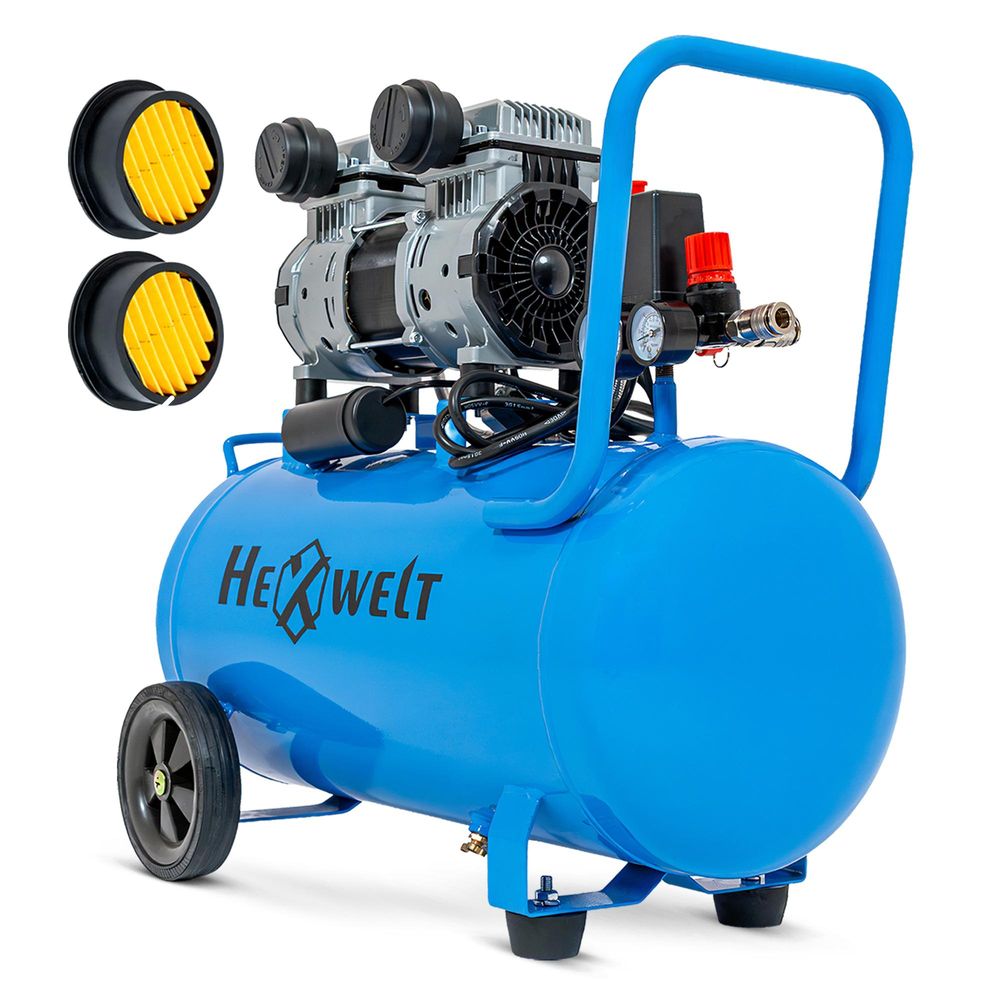 Druckluftkompressor, Ölfreier Luftkompressor HW-KBO-2T-50L 50 L 250 l/min 8 bar 2 Zylinder Gusseisen 1,5 kW 230 V für Werkstatt Garage