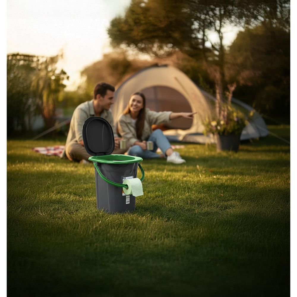 Reise WC Toilette Campingtoilette Eimertoilette Mobil Camping Outdoor Eimer 19L schwarz-grün