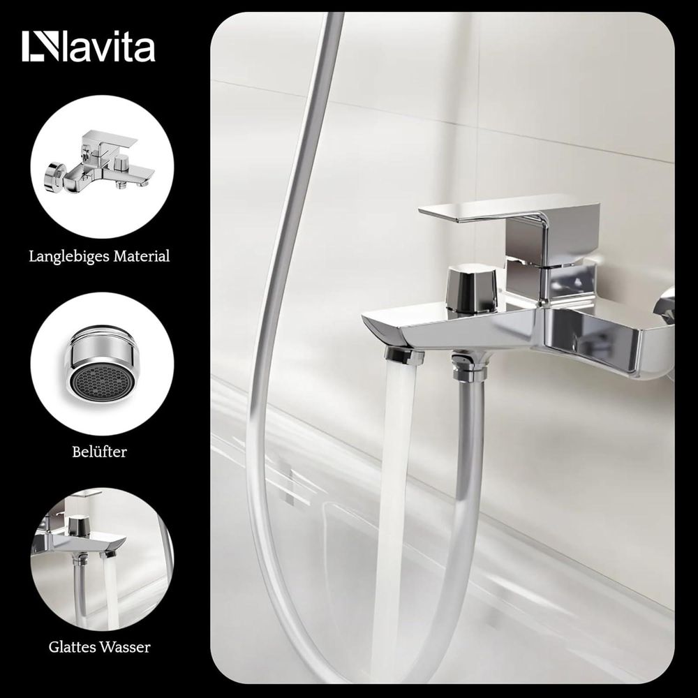 Lavita Orion Badewannenarmatur in Chrom | Wannen- und Brausebatterie | Wasserhahn Bad s Design Armatur