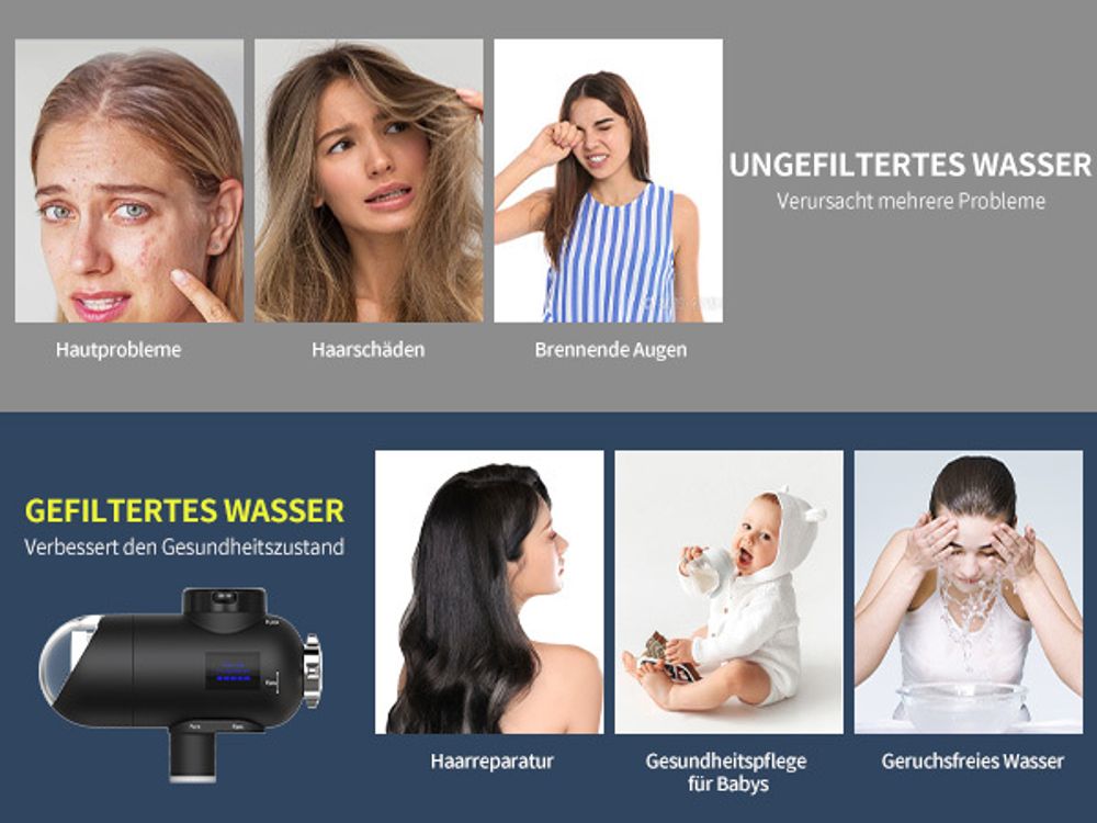 Wasserfilter für Wasserhahn, Desinfektion mit Blaulicht,Geruchsfreies Trinkwasser, Entfernt Chlor, Schwermetalle Geschmack,Hygienisches Trinkwasser