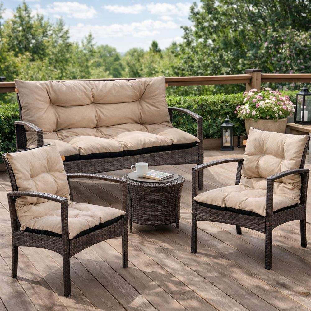 Palettenkissen Loungekissen Set 3-teilig, Outdoor Sitzpolster für Rattanmöbel, 2x Stuhlkissen + 1x Bankkissen, Beige