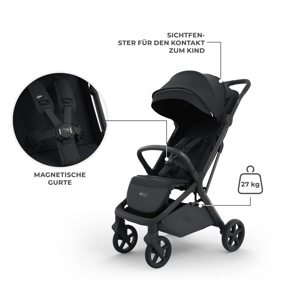 Kinderkraft NUBI 3 Buggy bis 22 kg – automatisch zusammenklappbar, große EVA-Räder, Mesh-Sitz, UPF50+ Verdeck - Schwarz