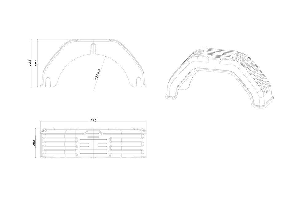 SIEROSLAWSKI GROUP Kotflügel-Set 13-14 Zoll aus PVC 2 Stück für Pkw-Anhänger 710x200 mm als flacher schwarzer Radkasten