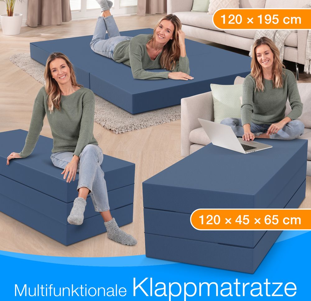 ELONEO Klappmatratze, Gästematratze, 3-teilige Faltmatratze, Schaumstoff extra dick(15cm),  Bandscheibenwürfel, klappbar, faltbare Matratze, (Blau)