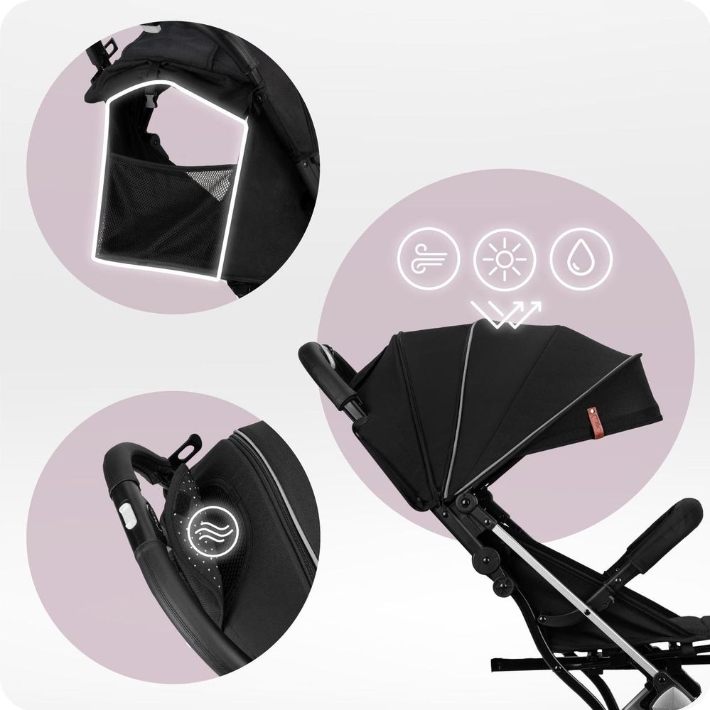 MoMi ESTELLE LIGHT Buggy Kinderwagen - Leicht, Stoßdämpfung 4 Räder, Koffer - Schwarz/Silber