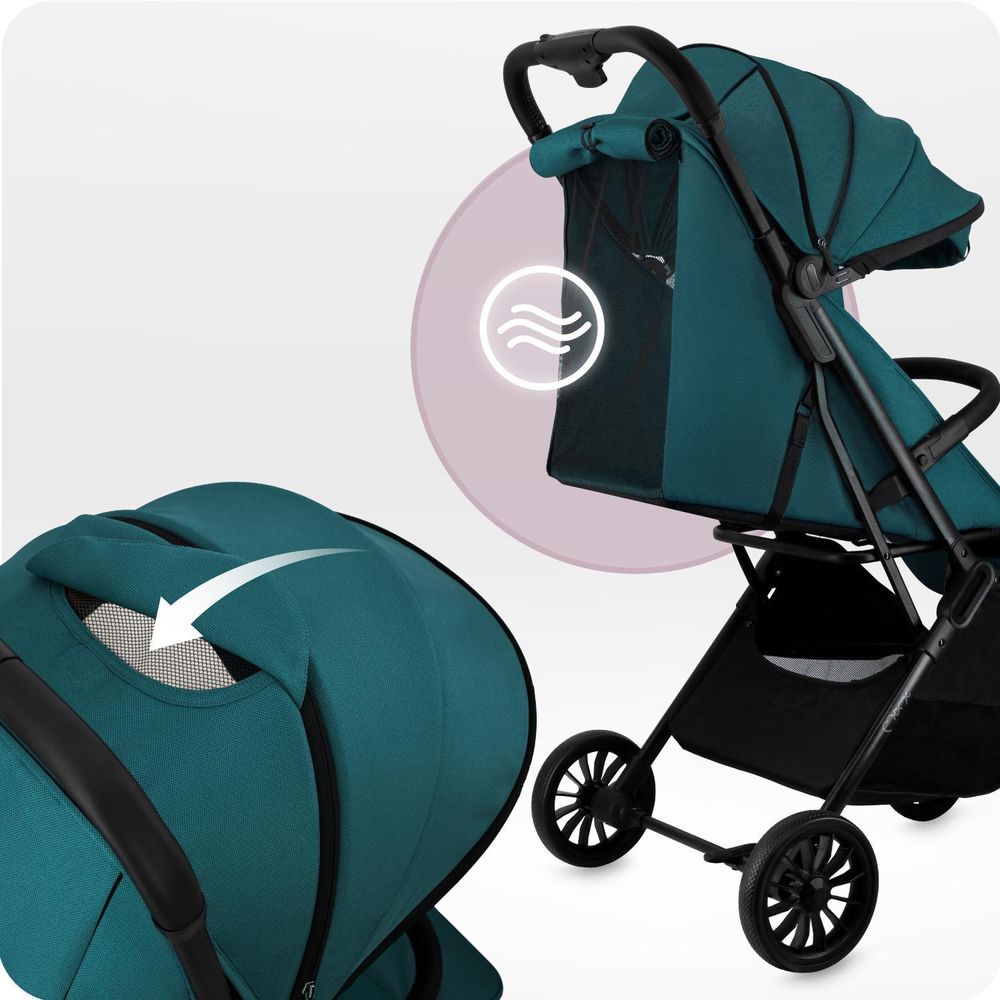 MoMi ANDREA Buggy Kinderwagen bis 22 kg - automatisches Falten - Rucksack, Zubehör - Türkis