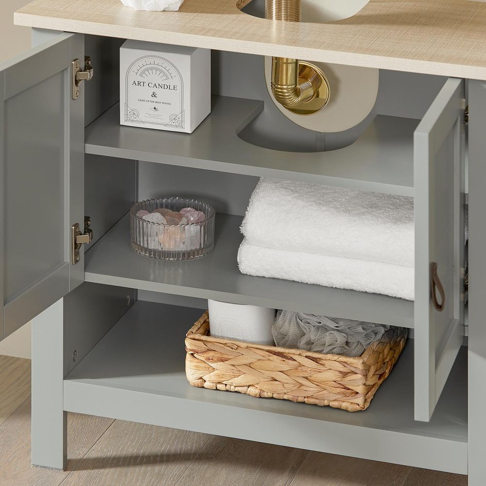 SoBuy BZR69-HG Waschbeckenunterschrank Badschrank Waschtisch Badunterschrank Badezimmerschrank Badmöbel Waschbecken mit Unterschrank Hellgrau