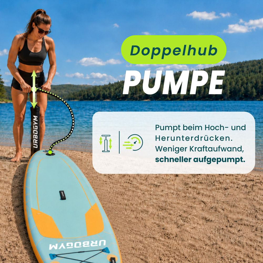 URBOGYM Gale SUP Board 320 cm Aqua-Türkis, aufblasbares Komplettset mit 3 Finnen