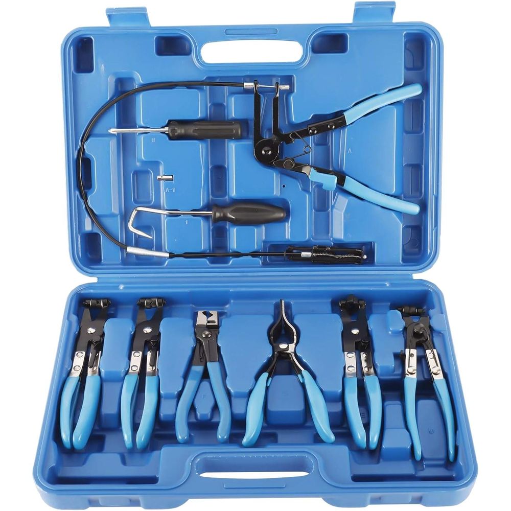 LUXTOM | Schlauchklemmenzangen Set, 9tlg, mit Bowdenzug, für KFZ, Federbandschellen, Schlauchschellenzangen, Federbandschellenzange