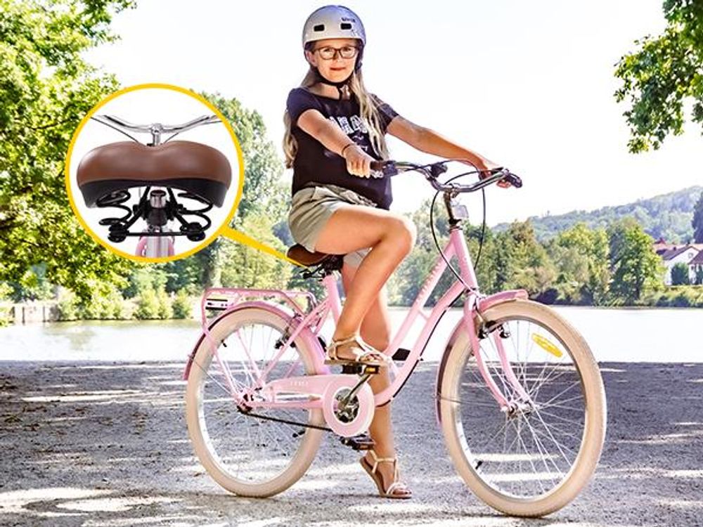 Actionbikes Kinderfahrrad Retrostar 24 Zoll | Kinder Fahrrad - V-Brake Bremsen - Kettenschutz - Fahrradständer - Kinderrad - 8-12 Jahre (Rosa)