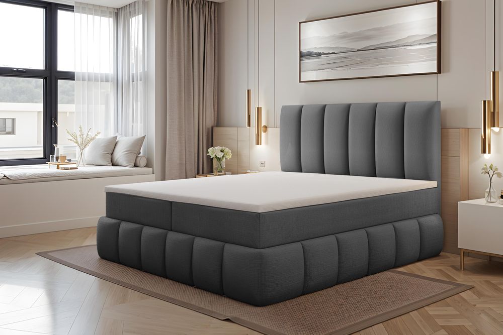 VELAR Boxspringbett mit bettkasten "BALI PLUS", 200 cm, Dunkelgrau
