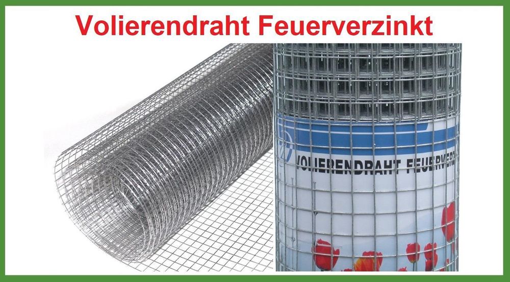 Volierendraht feuerverzinkt punktgeschweißt Höhe 100 cm Länge 10 m Maschendrahtzaun (Maschenweite 12,7x12,7 mm) - Grundpreis pro Meter 2,20 EUR