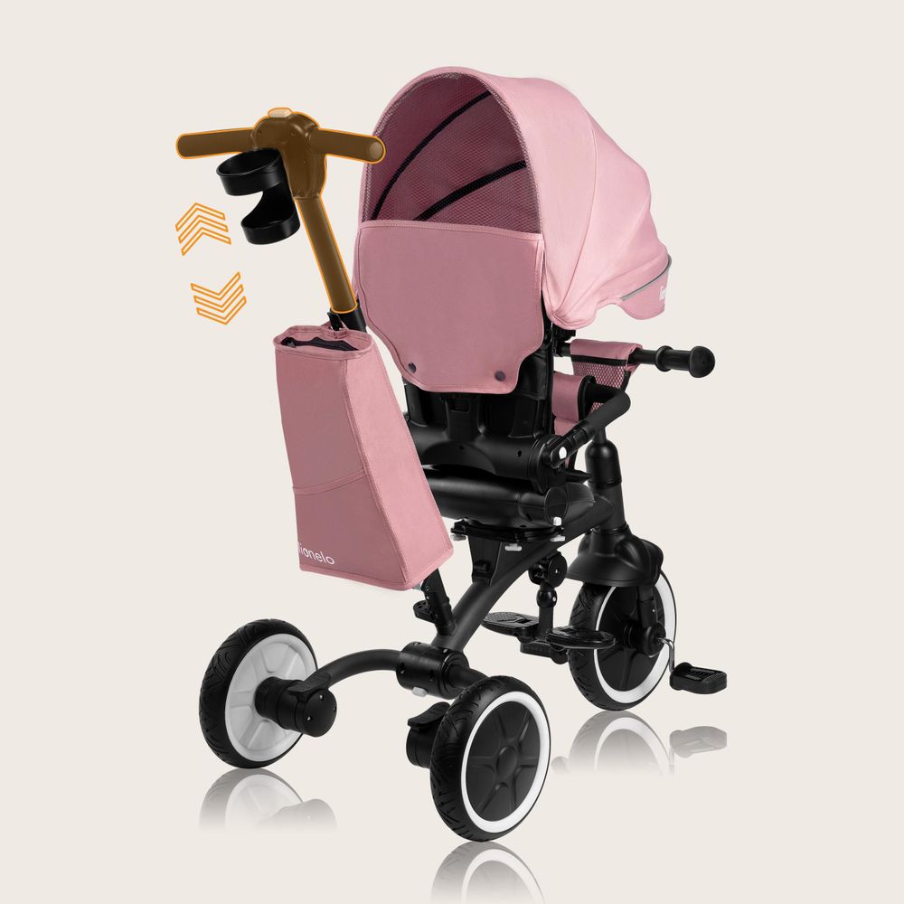 Lionelo Tris Plus dreirad laufrad bis 25 kg Kinderdreirad Lenkstange Baby Kinderwagen Montage ohne Werkzeug - Rosa