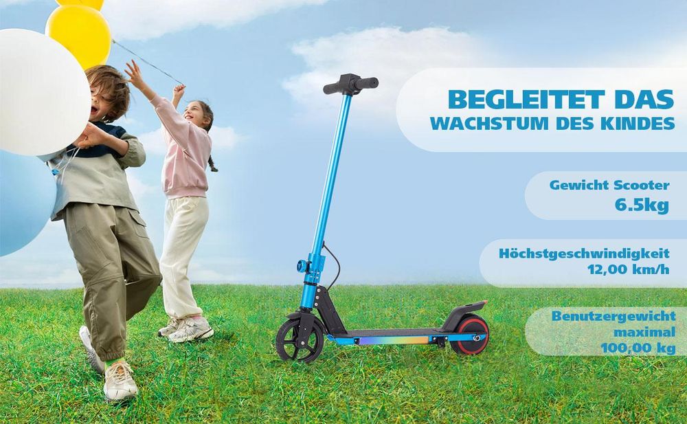 Draixcor Elektro-Kinderroller 6,5 Zoll E-Roller für Kinder 6-15 Jahre, klappbar, LED-Display, Licht, Vollgummireifen, Fußbremse, ca. 5-8 km Reichweite