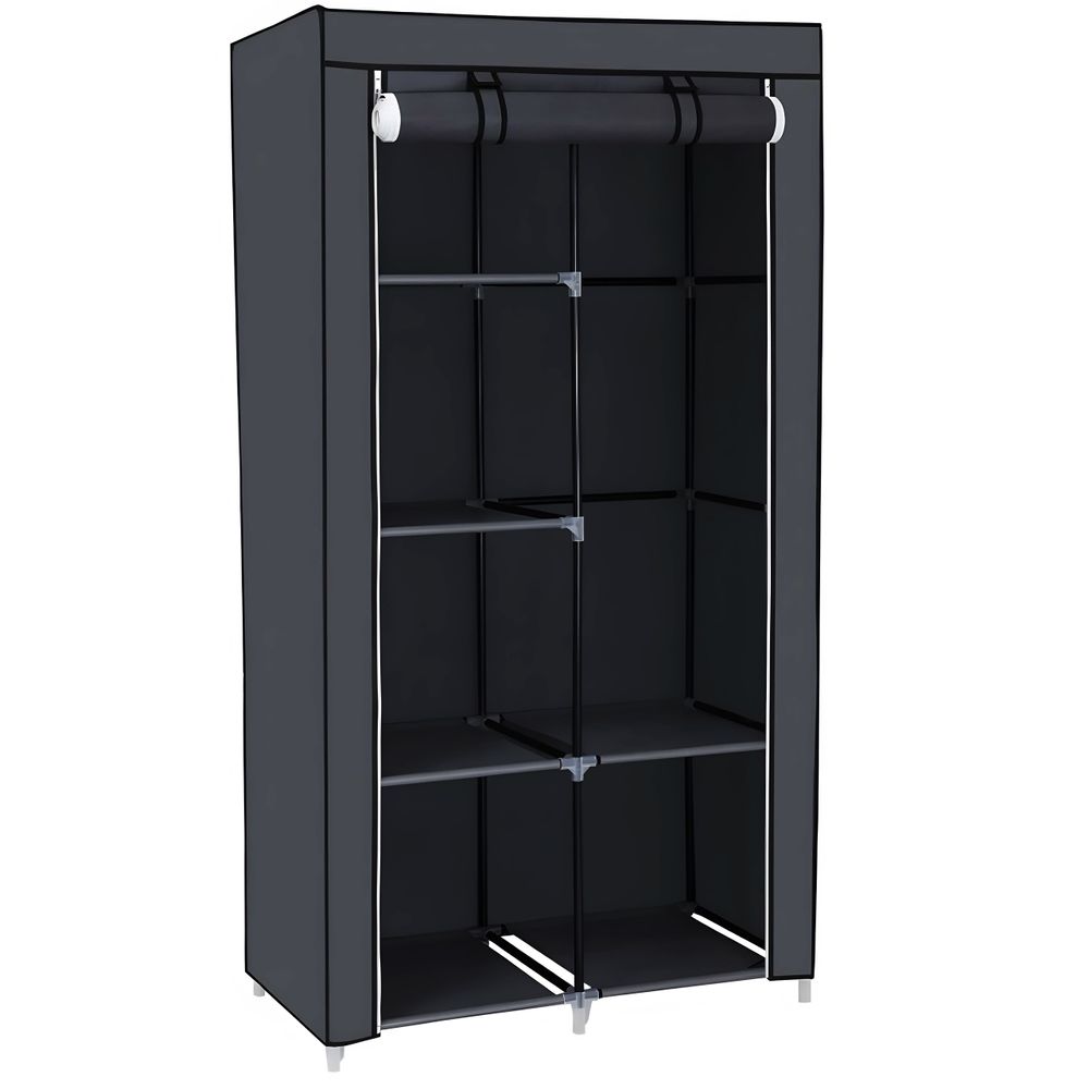 Stoffschrank Faltschrank Schrank 170x90x45cm Kleiderschrank aus Stoff mit Reißverschluss mit 1 Kleiderstangen und Ablagen Faltbar Kleiderstange Retoo