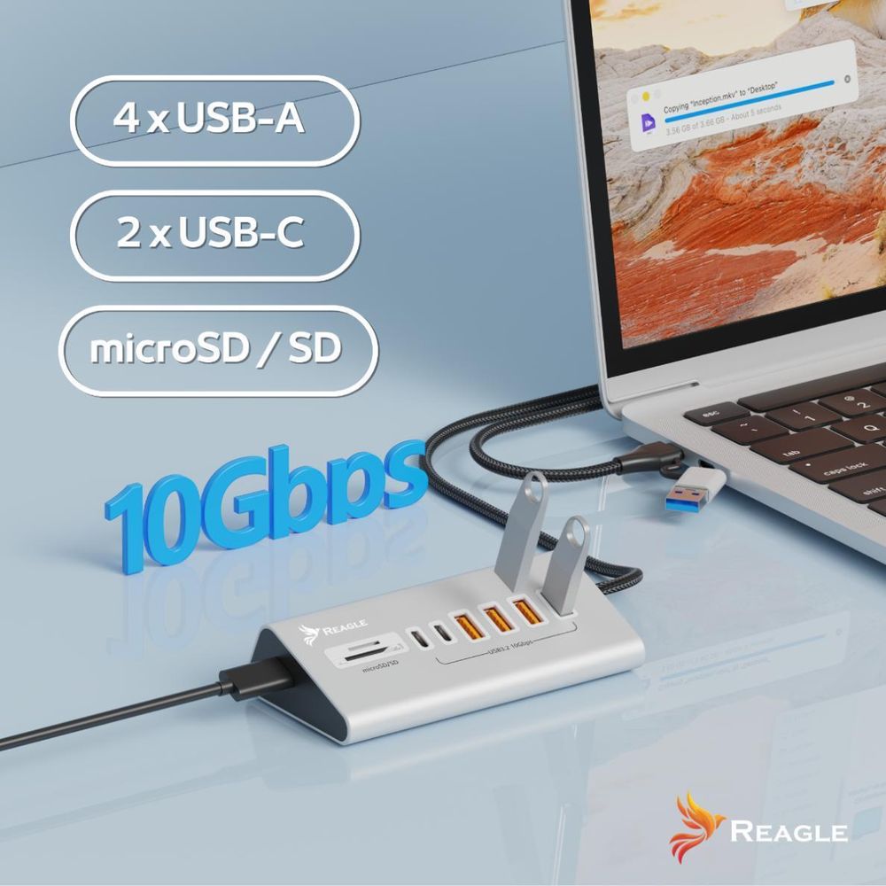 USB 3.2 Hub 8in1 10Gbps Datenübertragung mit SD und MicroSD Kartenleser 2in1 USB C und USB A Stecker für PC Laptop MacBook Air Pro Aluminium