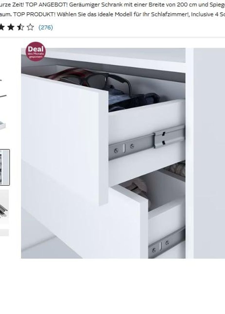 Schwebetürenschrank 200 cm, 3-türig, mit Spiegel & 4 Schubladen, Retro-Stil, modern, in Weiß/Schwarz/Sonoma – Kleiderschrank VILUNO 1