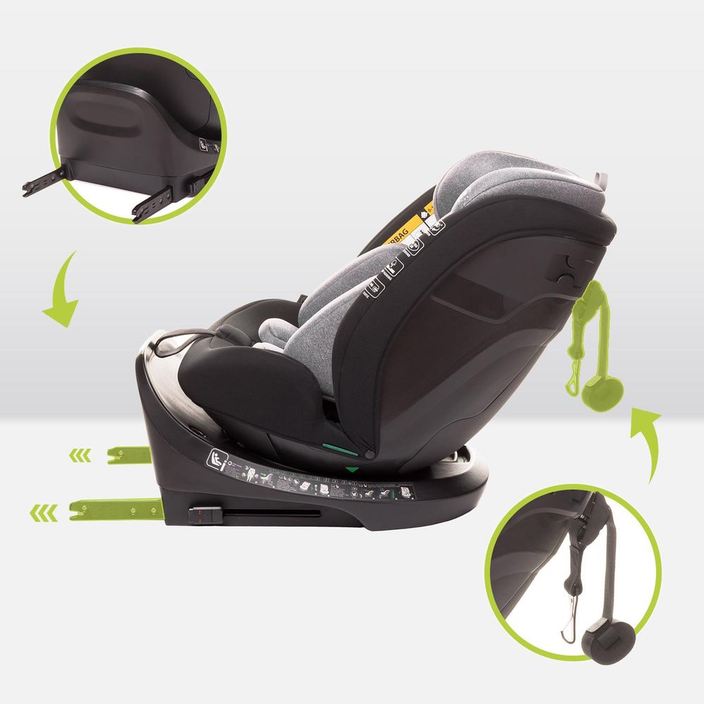 4Baby | Detská autosedačka - s 360-stupňovým otočným systémom Isofix, I-SIZE, 0-36 kg, 40-150 cm, otočená po smere jazdy aj proti smeru jazdy