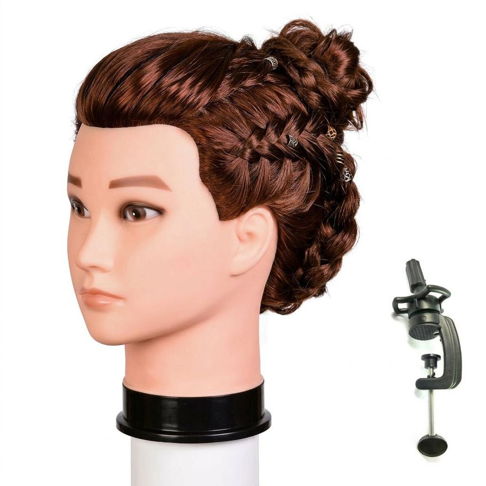 Tête à coiffer homme Anton brown 50cm - Tête d’apprentissage en cheveux synthétiques thermiques