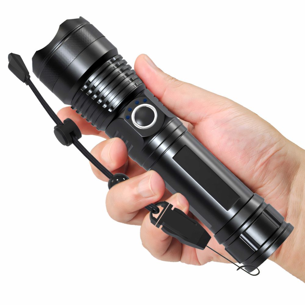 LED Taschenlampe Extrem Hell Zoombar P90 Aufladbar USB für Camping Notfall Wandern 5 Lichtmodi 500 Lumen Wasserdicht Schwarz Retoo