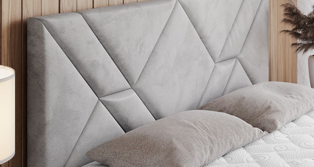 Vergrößern Sie das Kopfteil des Boxspringbettes, das Foto zeigt grau Stoff