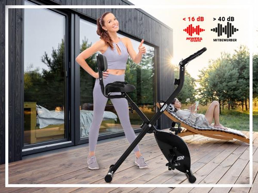 Heimtrainer MX100 PRO | X-Bike Fitnessbike - Sport Fahrrad faltbar - Ergometer Rad - Indoor Cycle - Rückenlehne - Haltegriffe - LCD Display - 8 Stufen
