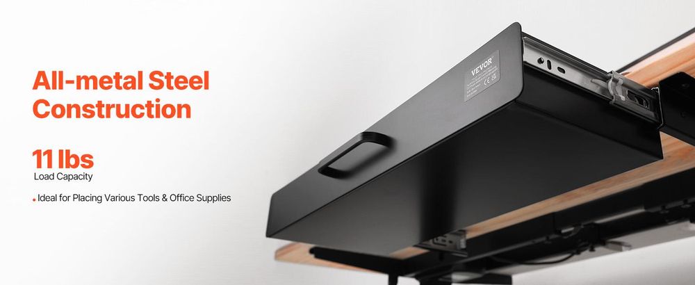 VEVOR Untertischschublade 635 x 232 x 75 mm, Untertischschublade, versteckter Schreibtischspeicher für Sitz-Steh-Arbeitsplätze im Büro und zu Hause