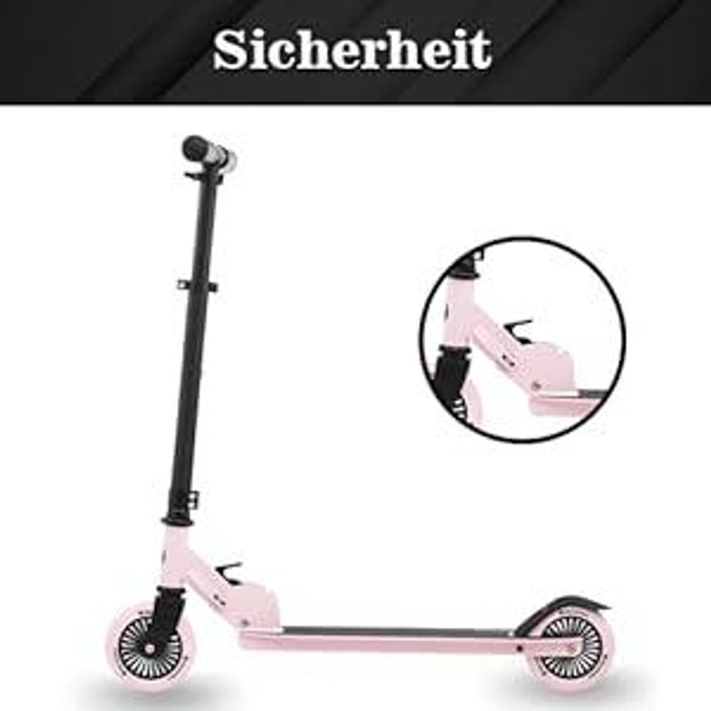 HyperMotion Kinder-Zweirad-Scooter – faltbar, höhenverstellbar, PolyurethanRäder, rosa