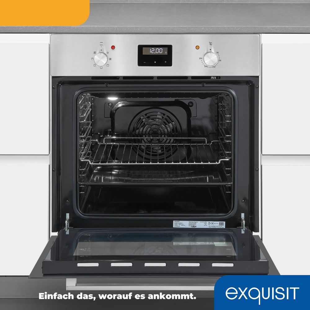 Exquisit EBE 657-2U Einbaubackofen | 59 L Backofenvolumen | Heißluft | Teleskopauszüge | Schwarz